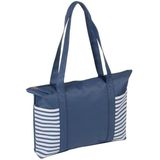 2x stuks strandtas blauw/wit met streepmotief 44 cm - Strandartikelen beach bags/shoppers met ritssluiting