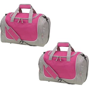 2x stuks sporttas met schoenenvak 38 liter grijs/roze