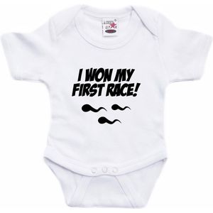 I won my first race tekst baby rompertje wit jongens en meisjes - Kraamcadeau - Babykleding 56