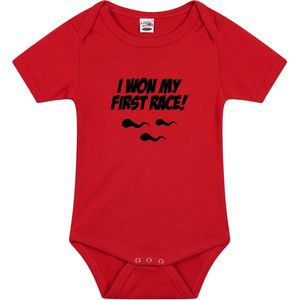 I won my first race tekst baby rompertje rood jongens en meisjes - Kraamcadeau - Babykleding 56