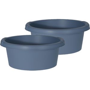 Set van 2x Stuks Blauwe Afwasteilen/Afwasbakken Rond Kunststof 32 cm 6 Liter - Afwassen