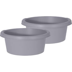 Set van 2x stuks grijze afwasteilen/afwasbakken rond kunststof 32 cm 10 liter - Afwassen - Handwas teiltjes