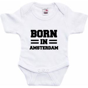 Born in Amsterdam tekst baby rompertje wit jongens en meisjes - Kraamcadeau - Amsterdam geboren cadeau 56