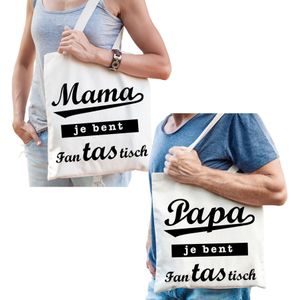 Mama en Papa je bent fanTAStisch tasje - Cadeau boodschappentasjes set voor Papa en Mama - Moederdag en Vaderdag cadeautje
