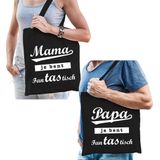 Mama en Papa je bent fanTAStisch tasje zwart - Cadeau boodschappentasjes set voor Papa en Mama - Moederdag en Vaderdag cadeautje