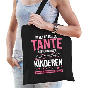 Trotse tante / kinderen cadeau tas zwart voor dames - kado tas / tasje / shopper - Tante cadeau