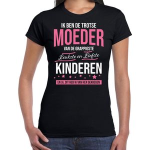 Trotse moeder kinderen cadeau t-shirt zwart voor dames - Verjaardag Moederdag - Cadeau bedank shirt