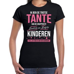 Trotse tante kinderen cadeau t-shirt zwart voor dames - Cadeau tante bedank cadeau shirt