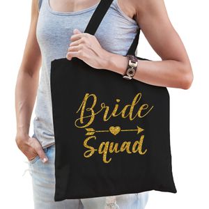 1x Vrijgezellenfeest Bride Squad tasje zwart goud/ goodiebag dames - Accessoires vrijgezellen party vrouw