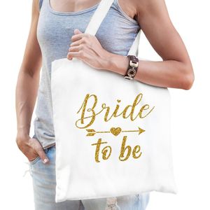 1x Vrijgezellenfeest Bride to be tasje wit goud/ goodiebag dames - Accessoires vrijgezellen party vrouw
