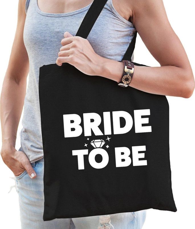 1x Bride To Be vrijgezellenfeest tasje zwart/ goodiebag dames - Feest Boodschappentassen