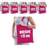 Pakket Vrijgezellenfeest vrouw tasjes/ goodiebag - 1x Bride to Be roze + 5x Bride Squad roze - Vrijgezellen dames