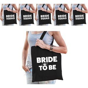 Pakket Vrijgezellenfeest vrouw tasjes/ goodiebag - 1x Bride to Be zwart + 9x Bride Squad zwart - Vrijgezellen dames