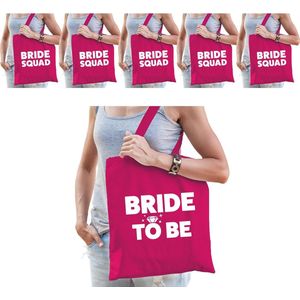Pakket Vrijgezellenfeest vrouw tasjes/ goodiebag - 1x Bride to Be roze + 7x Bride Squad roze - Vrijgezellen dames