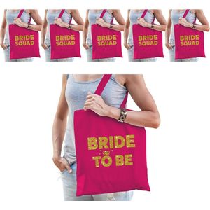 Pakket Vrijgezellenfeest vrouw tasjes/ goodiebag - 1x Bride to Be roze goud + 9x Bride Squad roze goud - Vrijgezellen dames