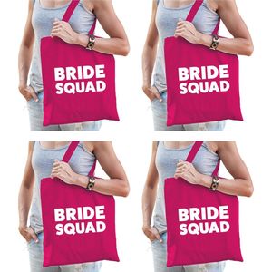 4x Bride Squad vrijgezellenfeest tasje roze/ goodiebag dames - Feest Boodschappentassen