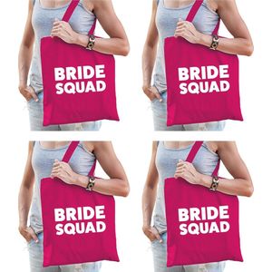 6x Bride Squad vrijgezellenfeest tasje roze dikke letters/ goodiebag dames - Accessoires vrijgezellen party vrouw