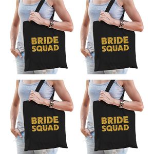 4x Bride Squad vrijgezellenfeest tasje zwart goud dikke letters/ goodiebag dames - Accessoires vrijgezellen party vrouw