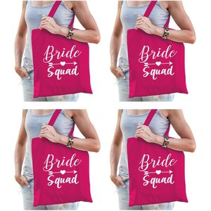 8x Vrijgezellenfeest Bride Squad tasje roze/ goodiebag dames - Feest Boodschappentassen
