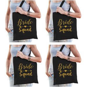 4x Vrijgezellenfeest Bride Squad tasje zwart goud/ goodiebag dames - Accessoires vrijgezellen party vrouw