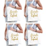 4x Vrijgezellenfeest Bride Squad tasje wit goud/ goodiebag dames - Accessoires vrijgezellen party vrouw