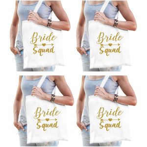 8x Vrijgezellenfeest Bride Squad tasje wit goud/ goodiebag dames - Feest Boodschappentassen