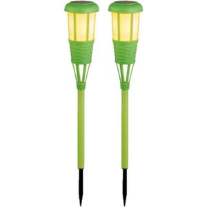 2x stuks solar tuinfakkel/tuinlamp groen op zonne-energie 61 cm - Prikspots tuinverlichting