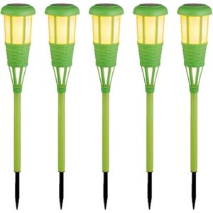 5x stuks solar tuinfakkel/tuinlamp groen op zonne-energie 61 cm - Prikspots tuinverlichting