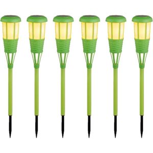 6x stuks solar tuinfakkel/tuinlamp groen op zonne-energie 61 cm - Prikspots tuinverlichting