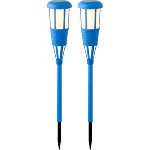 2x stuks solar tuinfakkel/tuinlamp blauw op zonne-energie 61 cm - Prikspots tuinverlichting