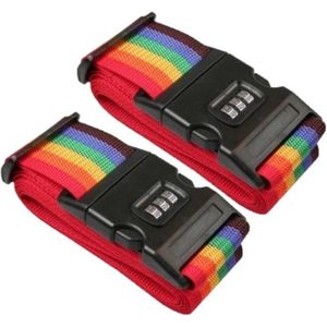 Pakket van 2x stuks kofferriemen / bagageriemen met cijferslot 200 cm regenboog kleuren