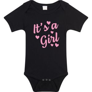Its a girl gender reveal cadeau tekst baby rompertje zwart meisjes - Kraamcadeau - Babykleding 56