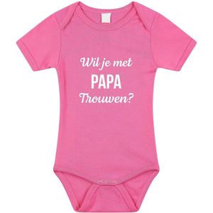Wil je met Papa Trouwen - Huwelijksaanzoek Rompertje - Roze - Katoen