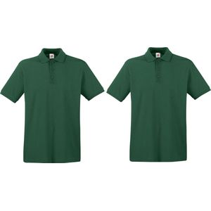 2-Pack donkergroen polo shirt premium van katoen voor heren - Polo t-shirts voor heren