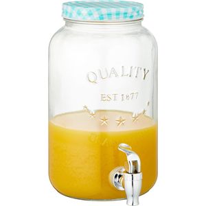 Glazen drankdispenser/limonadetap met blauw/wit geblokte dop 3,5 literï¿½- Tapkraantje
