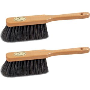 2x stuks bruin gelakte zachte stoffers/handvegers met zwart paardenhaar