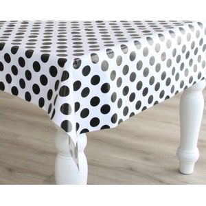 Tafelzeil/tafelkleed wit met grote zwarte stippen 140 x 300 cm - Tuintafelkleed - Polkadot