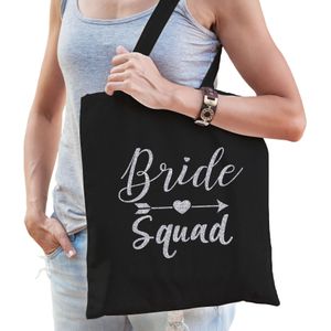 1x Vrijgezellenfeest Bride Squad tasje zwart/zilver goodiebag dames - Feest Boodschappentassen