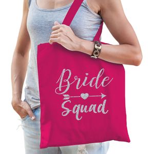 1x Vrijgezellenfeest Bride Squad tasje roze/zilver goodiebag dames - Feest Boodschappentassen