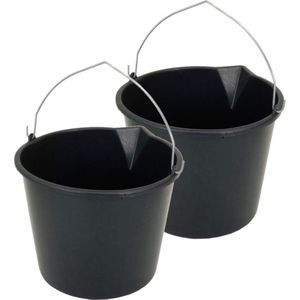 4x Stuks stevige zwarte huishoud emmers 20 liter met tuit - Klusemmers/bouwemmers/schoonmaakemmers