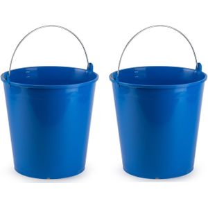 5x stuks blauwe schoonmaakemmer/huishoudemmer 15 liter 32 x 31 cm -Kunststof/plastic emmer met metalen hengsel