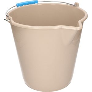 Kunststof emmer met schenktuit mokka en blauw handvat 12 liter - Emmers