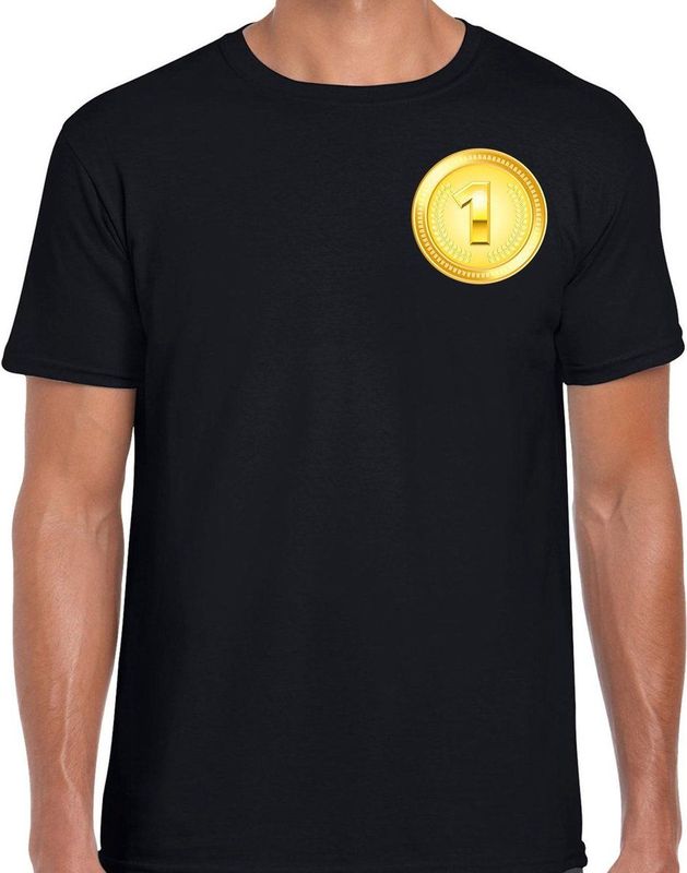 Kampioen t-shirt gouden medaille zwart heren - winnaar shirt Nr 1