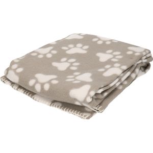 Fleece deken voor huisdieren met pootafdrukken print 125 x 157 cm grijs/wit