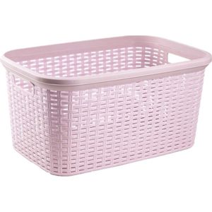 Plasticforte rotan wasmand - 35 liter - oudroze - kunststof - badkamer - 53 x 36 x 26 cm