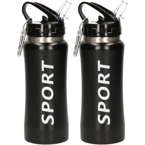 2x stuks sport bidon drinkfles/waterfles Sport print zwart 420 Ml