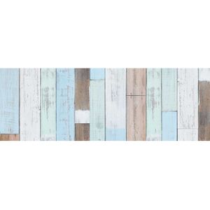 5x Stuks decoratie plakfolie houten planken look blauw/bruin 45 cm x 2 meter zelfklevend - Decoratiefolie - Meubelfolie