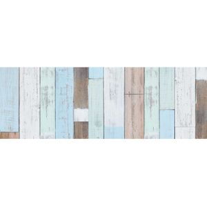 5x Stuks decoratie plakfolie houten planken look blauw/bruin 45 cm x 2 meter zelfklevend