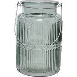 Decoris Windlicht - glas - lichtgroen - transparant - kaarshouder - 22 cm