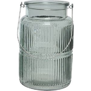 Decoris Windlicht - glas - lichtgroen - transparant - kaarshouder - 22 cm